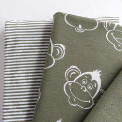 STOFFPAKET Jerseystoff Affengesichter Streifen, wei� khakigr�n