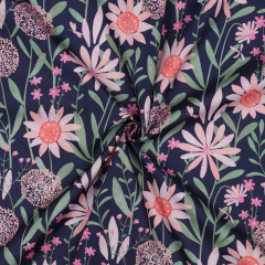 Baumwollstoff Popelin  Blumen digital, flieder pink mint dunkelblau