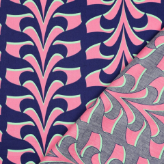 Baumwollstoff seidig glatt abstrakte Blumenranken, pink mint dunkelblau