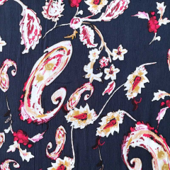 Viskose Borkenkrepp Blusenstoff Blumen Paisleymuster,rot wei dunkelblau