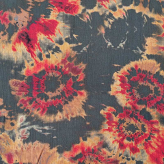 Viskose Borkenkrepp Blusenstoff Batikstyle, rot orange khaki