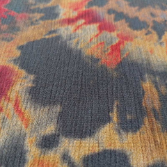 Viskose Borkenkrepp Blusenstoff Batikstyle, rot orange khaki