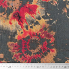 Viskose Borkenkrepp Blusenstoff Batikstyle, rot orange khaki