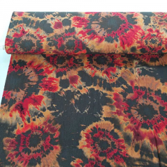 Viskose Borkenkrepp Blusenstoff Batikstyle, rot orange khaki