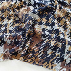 Strickstoff Hahnentritt, camel dunkelblau grau meliert