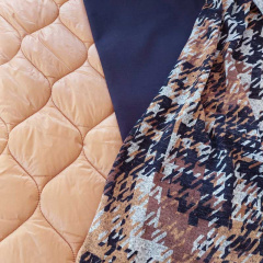 Strickstoff Hahnentritt, camel dunkelblau grau meliert