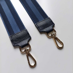 Taschengurt Streifen 3d uni - dunkelblau - dunkelblaues Leder - gold Schnallen