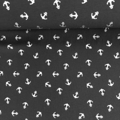 Jerseystoff Foliendruck kleine Anker silber metallic schwarz
