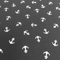 Jerseystoff Foliendruck kleine Anker silber metallic schwarz