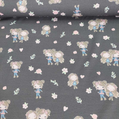 Jerseystoff M�dchen Best Friends Herzen, rosa dunkelgrau