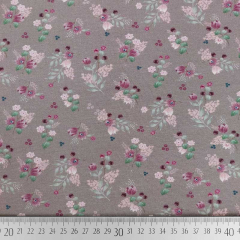 Jerseystoff Blumen Zweige, rosa pink mattes braun (taupe)