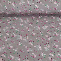Jerseystoff Blumen Zweige, rosa pink mattes braun (taupe)