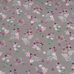 Jerseystoff Blumen Zweige, rosa pink mattes braun (taupe)