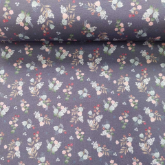 Jerseystoff Blumen Zweige, rosa trkis mittelgrau