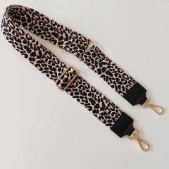 Taschengurt kleines Leoparden Muster-schwarz aprikot hellbeige -schwarze Lederenden-gold Schnalle
