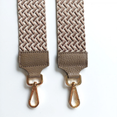 Taschengurt Taschenriemen Webmuster Weave - taupe beige-taupe Leder- gold Schnallen