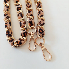 Taschenkette Samtband Leopardenmuster -schwarz beige - golden