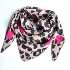 Dreieckstuch Schal Leopardenmuster Herzen Wollschal flauschig weich, schwarz braun beige