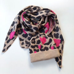 Dreieckstuch Schal Leopardenmuster Herzen Wollschal flauschig weich, schwarz braun beige
