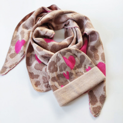 Dreieckstuch Schal Leopardenmuster Herzen Wollschal flauschig weich, taupe camel beige