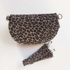 Bauchtasche Wildleder kleines Leomuster Animal Print - schwarz braun braun -silber Schnallen-Made in Italy
