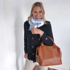 Ledertasche Handtasche gro rechteckig Ringe an den Seiten, hellbeige