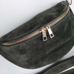 Bauchtasche Wildleder mit Wildlederriemen -army grn - gold Schnallen-Made in Italy