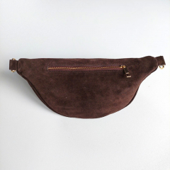 Bauchtasche Wildleder mit Wildlederriemen -dunkelbraun - gold Schnallen-Made in Italy