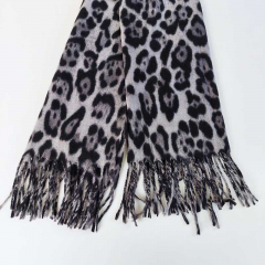 Schal Halstuch Leoparden Muster Fransen, schwarz grau