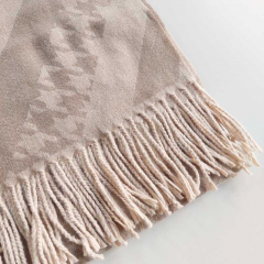 Schal Halstuch Leoparden Hahnentritt Fischgrt Muster Fransen, beige natur