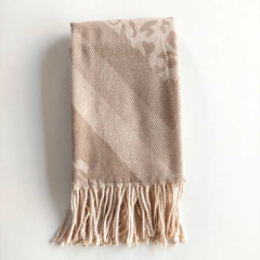 Schal Halstuch Leoparden Hahnentritt Fischgrt Muster Fransen, beige natur
