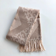 Schal Halstuch Leoparden Hahnentritt Fischgrt Muster Fransen, beige natur