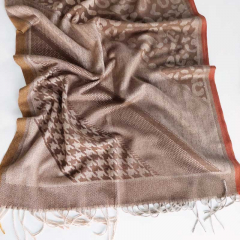 Schal Halstuch Leoparden Hahnentritt Fischgrt Muster Fransen, beige soft braun