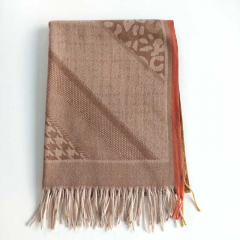 Schal Halstuch Leoparden Hahnentritt Fischgrt Muster Fransen, beige soft braun