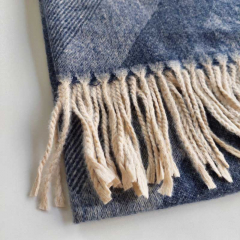 Schal Halstuch Leoparden Hahnentritt Fischgrt Muster Fransen, grau meliert jeansblau