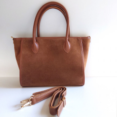 Wildledertasche Handtasche rechteckig goldene Schnallen, cognac braun