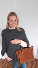 Wildledertasche Handtasche rechteckig goldene Schnallen, cognac braun