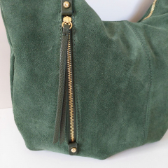 Wildledertasche Handtasche Ledergriff Umhngetasche goldene Schnallen, dunkelgrn dark green