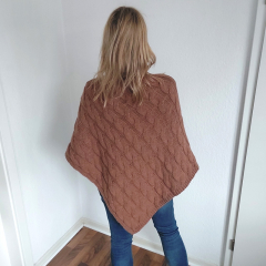Poncho Strickstoff Zopfmuster Cape Umhang elegant klassisch, Havanna braun