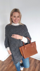 Poncho Strickstoff Zopfmuster Cape Umhang elegant klassisch, dunkelgrau
