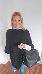 Poncho Strickstoff Zopfmuster Cape Umhang elegant klassisch, schwarz