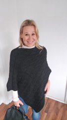 Poncho Strickstoff Zopfmuster Cape Umhang elegant klassisch, schwarz