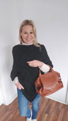 Poncho Strickstoff Zopfmuster Cape Umhang elegant klassisch, schwarz