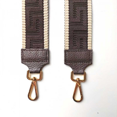 Taschengurt grafisches Muster -ecrue dunkelbraun-dunkelbraun Leder- gold Schnalle