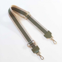 Taschengurt Streifen ecrue blaugrau armygrn - armygrnes Leder- silber Schnallen