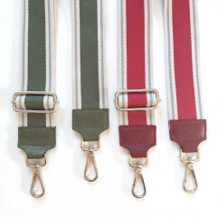 Taschengurt Streifen ecrue blaugrau armygrn - armygrnes Leder- silber Schnallen