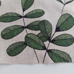 Dekostoff Bltter rote Blumen Leinen Optik, grn natur