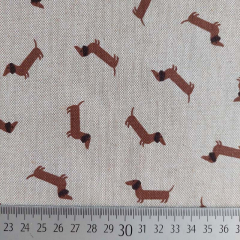 Dekostoff Hunde Dackel Leinen Optik, braun natur