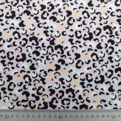 Softshell Stoff Leopardenmuster Animal Print, schwarz rosa hellgrau