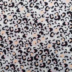 Softshell Stoff Leopardenmuster Animal Print, schwarz rosa hellgrau
